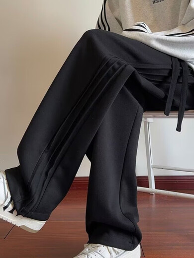 Heilan House (HLA) summer thin loose sports pants for men spring and autumn American retro solid color plus velvet youth drape casual pants trendy black plus velvet M