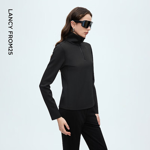 Langzi zipper stand collar slim shirt light outdoor style casual autumn and winter inner top for women 2025 winter new style black 2XL