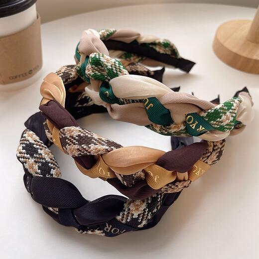 Jiao Xuefei Retro French Fairy Plaid Twist Headband Pressed Hair Anti-Slip Headband Hairpin Hairband Female Internet Celebrity