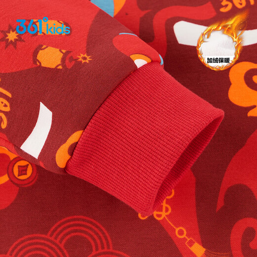 361 New Year's clothing New Year's children's sweatshirt 26 spring boys 3-14 years old plus velvet warm printed top red 140