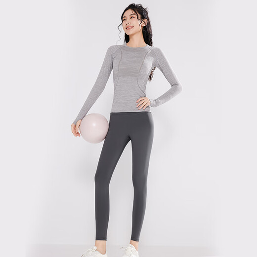 VICTORIATOURIST yoga clothing suit for women autumn and winter running sports fitness clothing Pilates training long-sleeved slim two-piece set gray L