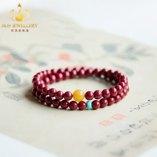Bailuoqi Xiangxi original mineral cinnabar bracelet for women multi-circle beeswax beaded turquoise transfer bead bracelet beads 6mm