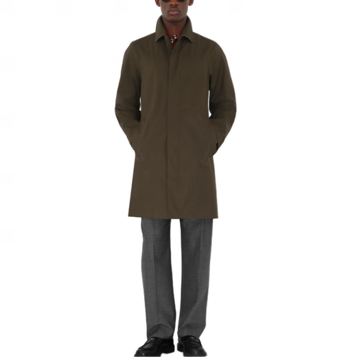 BURBERRY新年礼物博柏利 纽扣开合中长款风衣 男款 杜松绿 均码 48