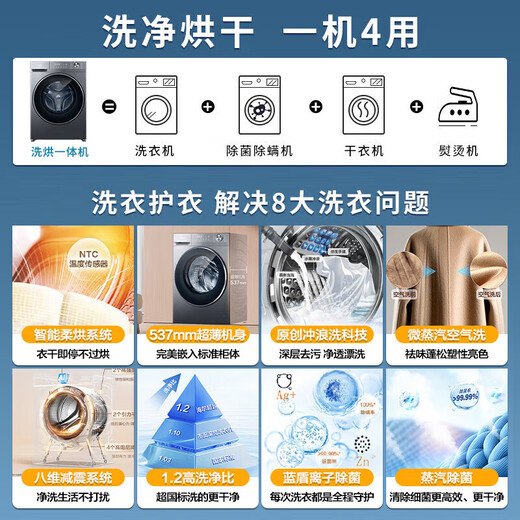 海尔（Haier）【26年超越4.0新品58E】11公斤滚筒洗衣机超薄平嵌全自动洗烘一体带烘干家用大容量冲浪洗以旧换新 11公斤洗烘【即烘即穿】+羽绒毛毯洗+蓝盾除菌 滚筒