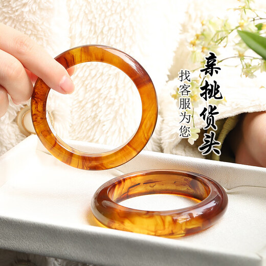 Mengdong quality amber bracelet, fashionable and simple design, natural chameleon, Myanmar Lingcao amber raw mineral beeswax bracelet, Lingcao amber 54 hand circumference