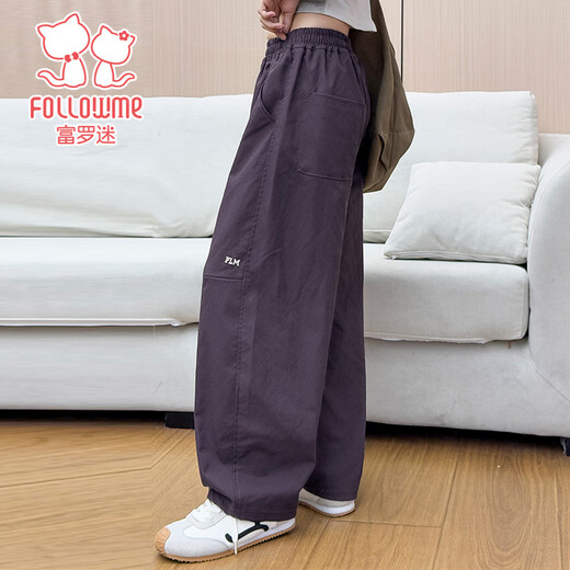 富罗迷女童裤子冬季加绒保暖休闲工装裤儿童弯刀裤 紫色 （加绒款） 160