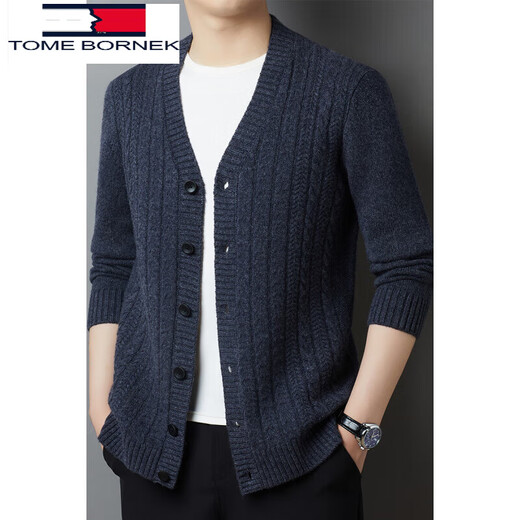 TOME BORNEK Tommy Tommy 100% wool cardigan men's high-end v-neck spring and autumn sweater jacket solid color casual men's wear medium gray 170/88A