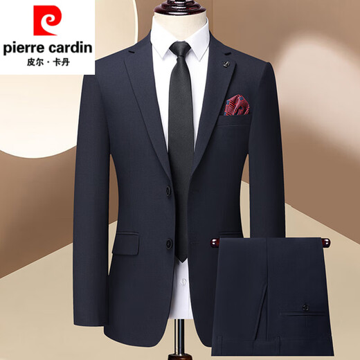 Pierre Cardin Wool Suit 2025 Spring and Autumn New Business Casual Professional Formal Wear Groom's Dress Suit Jacket Knitted Blue HRC1102 High-End Boutique Suit M 170 Recommended 100-120 Jin Jin equals 0.5 kg