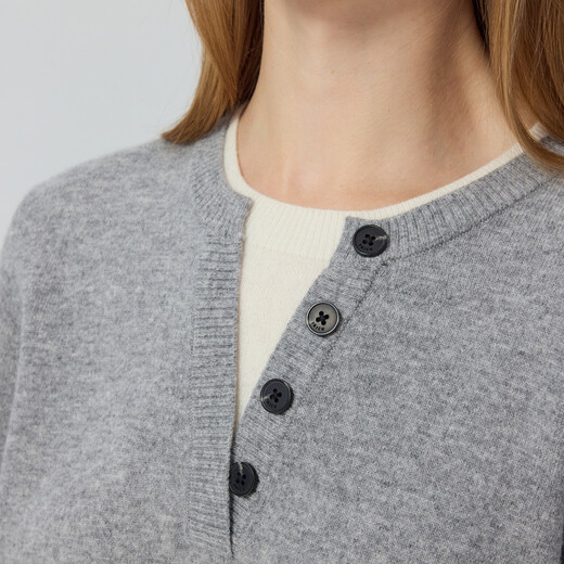 PRICH Fashionable Round Neck Fake Two-Piece Knitted Sweater 2025 Autumn Temperament Commuting Top Women Light Gray 155