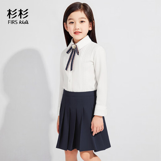 Shanshan Girls' Lace Shirt Children's White Shirt Long Sleeve Primary School Students Autumn and Winter Style Costumes for Middle and Large Children White 140