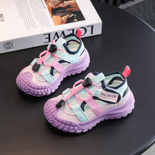 2025 Summer New Style Hollow Breathable Mesh Children's Sandals Girls Light Casual Shoes Upgraded Version Purple 12 Size 34 Inner Length 21.7CM