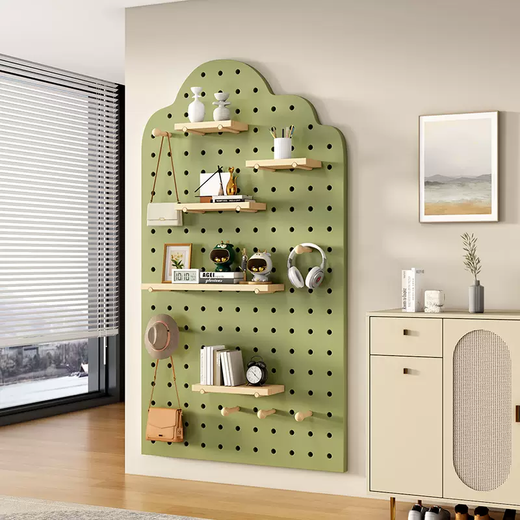 Yusenyi customized solid wood hole board hanging board wall decoration partition shelf desk background wall display rack collection cream white cloud + small cloud package 100x220cm