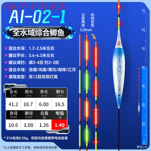 Zailu AI intelligent luminous float OLED float sealed tail black pit competitive fish float biting hook color-changing buoy fishing gear big brand AI-1-1 lead 1 point 3 shallow water fish color-changing model exquisite UA boxed reference price 152