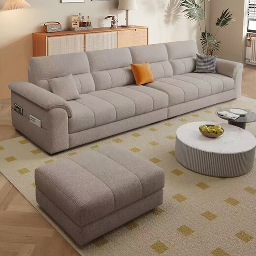 Bifumei modern simple leather living room sofa straight row anti-cat scratch versatile 2025 new sofa size apartment skin-friendly cotton and linen-sponge cushion 2.1 meters straight row three-seater