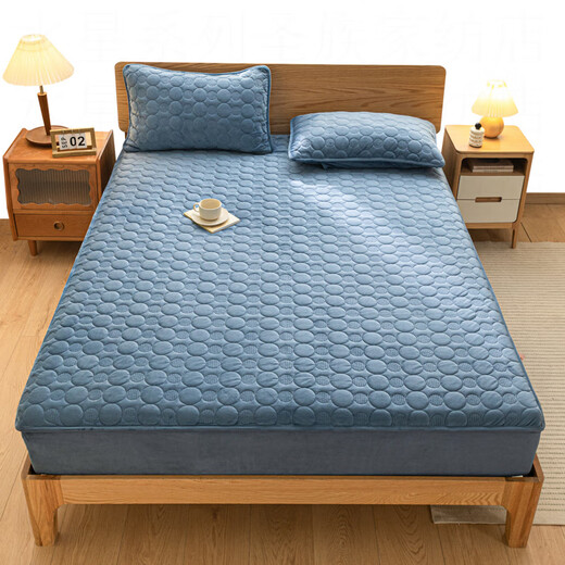 Mercury Series Home Textiles 2025 New Baby Velvet Quilted Sheet Single Piece A+ Bentley Blue Fitted Sheet 180cm*200cm