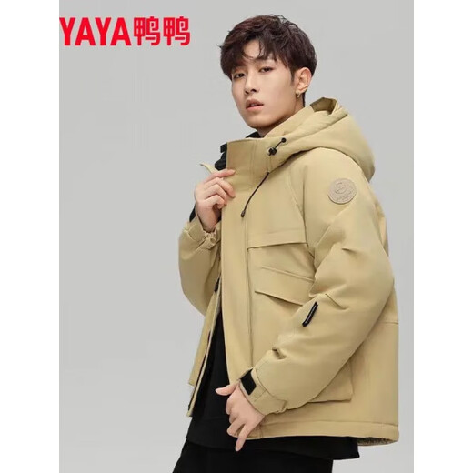 YAYA (YAYA) down jacket for men and women short 2025 winter new casual thickened large size white duck down work jacket for small people 6837 Khaki S Recommended 110Jin Jin is equal to within 0.5 kg