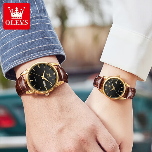 Olevs Swiss Certified Marken-Paar Uhren, ein Paar mechanische Uhren, Männer und Frauen Uhren, vollautomatische leuchtende Wasserdurchmesserwächer, Olevs-6629-Schwarz-Ehepaar