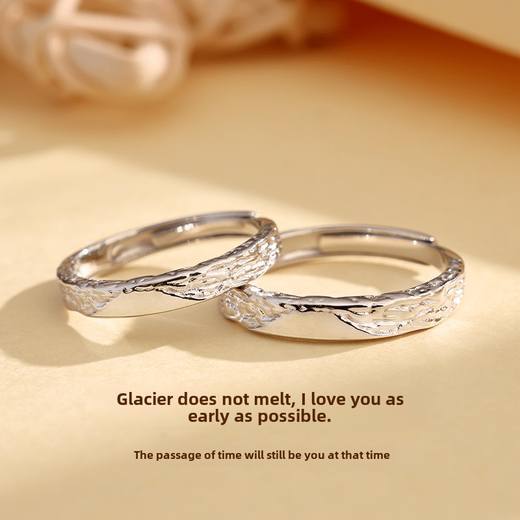 Chow Tai Fook Light Luxury Couple Rings Pure Silver 999 Silver Rings A Pair of Light Luxury Niche Pure Silver Wedding Rings for Couples Jianjia Bailu Official Certificate + Counter Gift Box Opening Adjustable