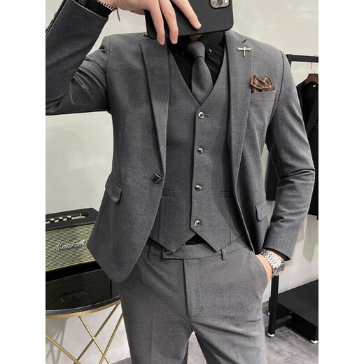 UOSO brand light luxury high-end men's suit suit men's plus size men's solid color suit suit men's three-piece dress suit group purchase customization discounts available for consultation S