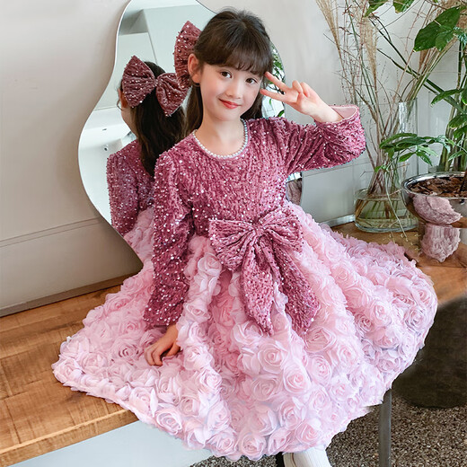 Piggy Banner (PEPCO) Princess Dress Girls Fashionable Girls Sequin Birthday Dress Winter Children's Dress Pink Velvet 130