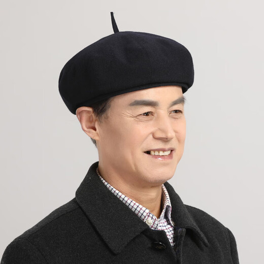 Old man's hat men's thin style old man's woolen beret middle-aged and elderly father's painter's hat cloth hat octagonal hat black_autumn and winter woolen M (58-59cm) one size