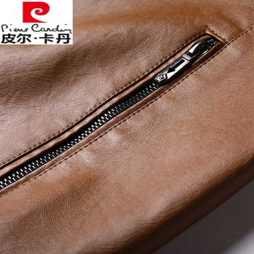 Pierre Cardin high-end men's spring thin genuine leather jacket Haining baseball collar leather jacket motorcycle jacket casual men's jacket black L 17090-110Jin Jin is equal to 0.5 kg