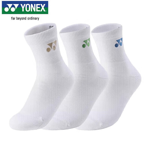 YONEX Yonex badminton uniform socks men's sweat-absorbent breathable towel bottom 145154BCR white green gold dark blue 3 pairs