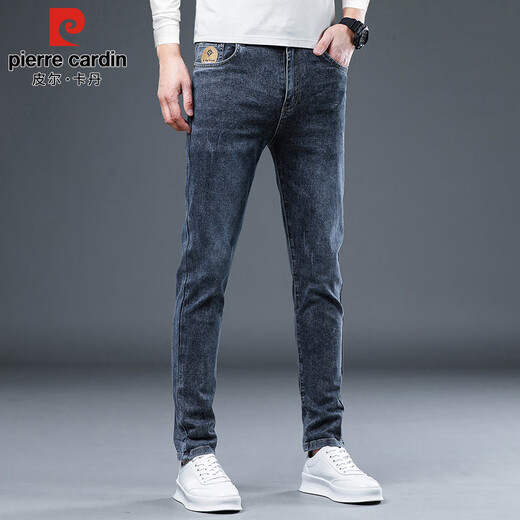Pierre Cardin jeans men's autumn and winter Korean style trendy casual pants men's elastic slim pants blue gray regular 32