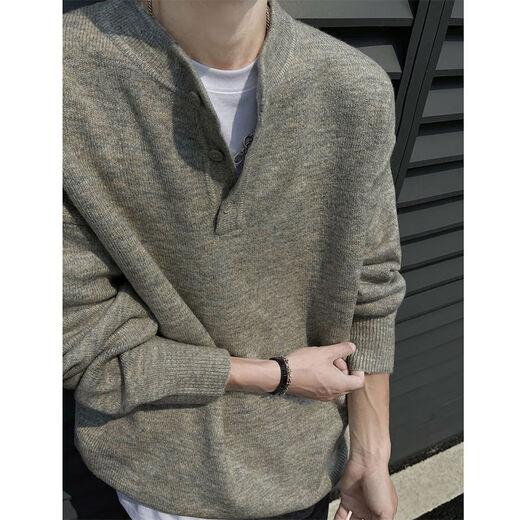 Jingyan selects cleanfit henley collar sweater for men, autumn and winter warm sweater for men, long-sleeved sweater, floral gray M M95 to 115Jin Jin is equal to 0.5 kg and can be worn