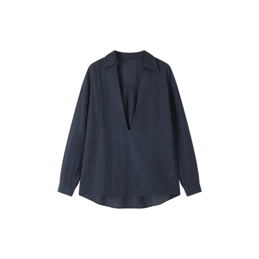 Mohan Yimei Intelligent Minimalist Shirt 2025 Autumn New French Deep V Layer Skin-Friendly Shirt Navy L