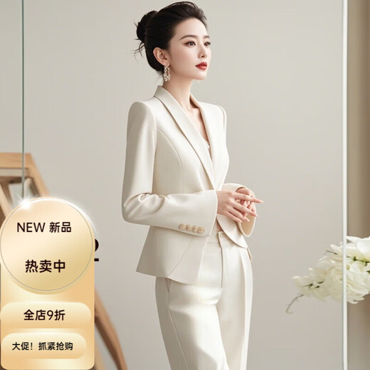 Autumn moonlight Yiren's autumn clothes are matched with a complete set of capable and elegant women's clothing with a small fragrant and goddess-like white suit suit. Off-white M