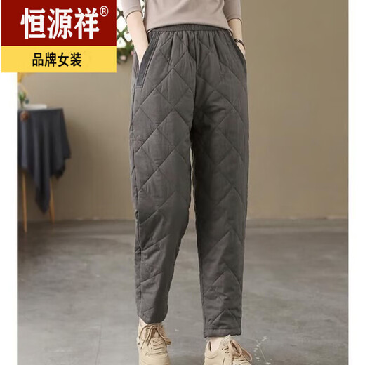 Hengyuanxiang exports big brand thin women's down pants new outer wear winter high-end loose thickened straight cotton pants for women coffee color L recommended 100-115 Jin Jin equals 0.5 kg