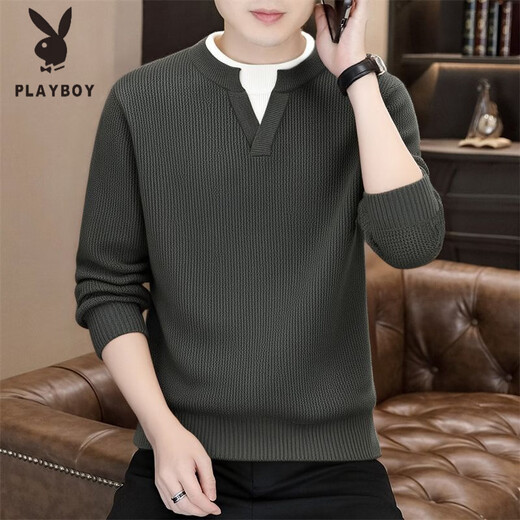 Playboy (PLAYBOY) new autumn and winter men's Henry collar sweater trendy long-sleeved bottoming sweater 8826 light luxury coffee M suggested notice 90-110Jin Jin is equal to 0.5 kg