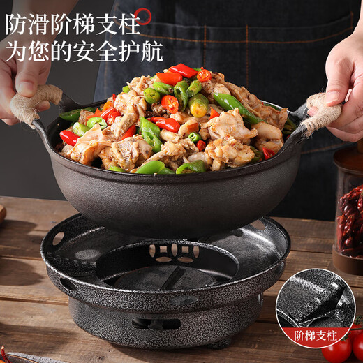 Solid alcohol stove small hot pot household cast iron griddle pot special pot alcohol pot new open stove 27cm with lid thickened cast iron pot (solid wax + hemp rope) + windproof alcohol stove 22cm