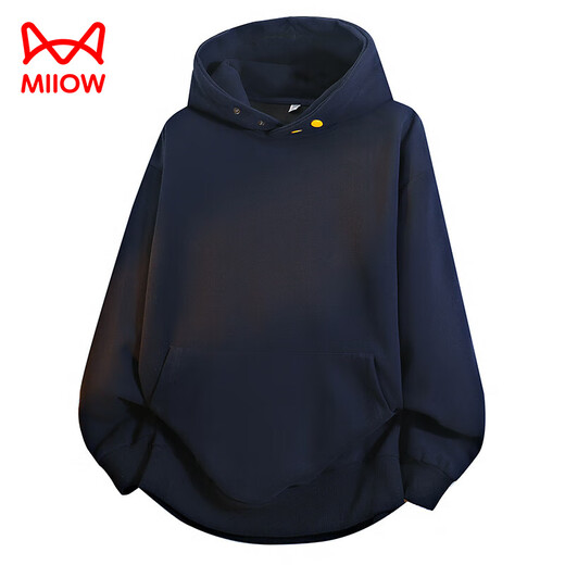 MiiOW American heavyweight hooded sweatshirt for men in spring and autumn trendy loose sports coat casual long-sleeved top old money style navy blue 2XL