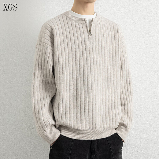 Jiangong Half Zip Sweater Men's Autumn and Winter 2025 New Style Henley Collar Wool Sweater Vertical Pit Stripe Sweater Men's Chenguang Xing M About 100-120 Jin Jin equals 0.5 kg Can be worn