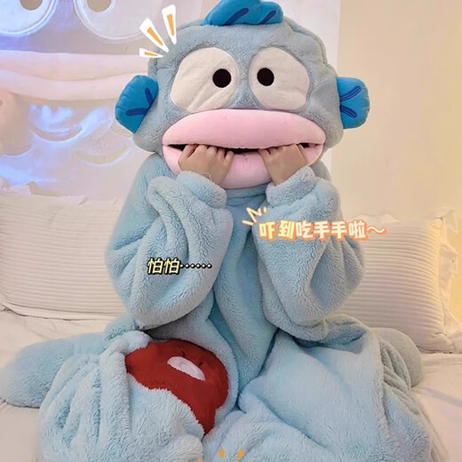 LZJV Clownfish One-piece Pajamas Teletubbies Autumn and Winter Sand Sculpture Funny Coral Velvet Home Clothes for Men and Women can be worn outside Hanton Clownfish One-piece Nightgown (single nightgown without shoes) M (100-120Jin Jin equals 0.5kg)