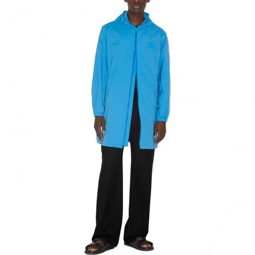 BURBERRY solid color hooded zipper mid-length long-sleeved windbreaker for men sky blue XS