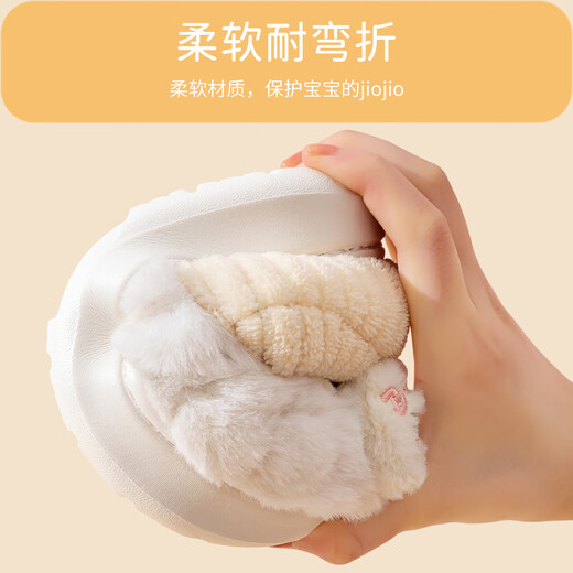 Jialiya formaldehyde-free, non-carcinogenic children's cotton slippers for winter boys 6-12 years old, plus velvet cartoon cute cotton shoes for girls, light gray, formaldehyde-free, warm and more assured, 34-35, inner length of the shoe 21.5CM