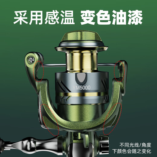 All-metal spinning wheel fishing wheel, multi-water general-purpose wheel, high smooth fishing line wheel, sea pole throwing long-distance fishing wheel, multi-water general-purpose wheel, gold and green model 3000 series