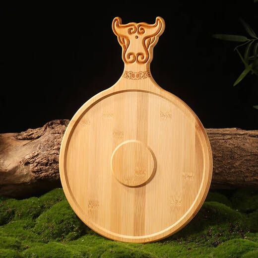 He Jiagong Commercial Hot Pot Restaurant Beef Plate Fresh-cut Diaolong Beef and Mutton Vertical Plate Standing Plate Hot Pot Plate Bamboo Wooden Tableware 26cm Beef Head Plate + Stand Set