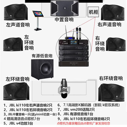 JBL 20,000 singles, no bad reviews, JBL home ktv audio set, home karaoke speaker set, KTV singing complete set of equipment, home theater karaoke all-in-one machine ki110 7.1 movie K exclusive set