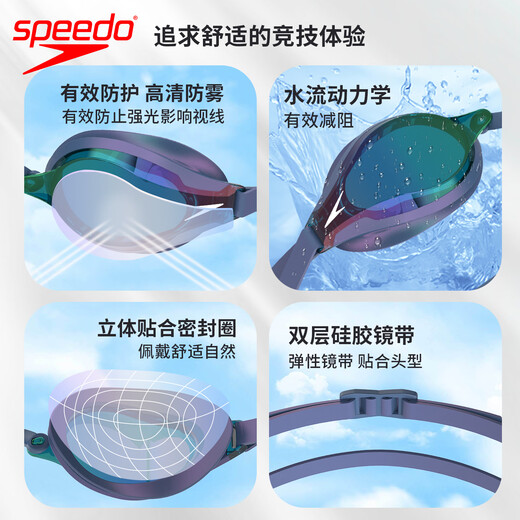 Speedo (Speedo) Pan Zhanle's same style sharkskin competition swimming goggles, coated high-definition waterproof and anti-fog, imported professional training swimming goggles, night sea blue, Pan Zhanle's winning style