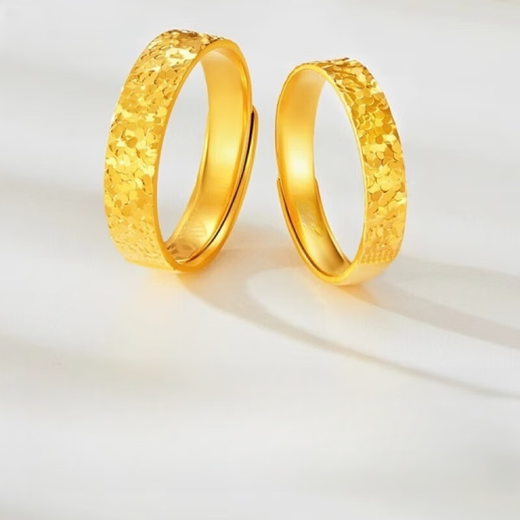 Tris 999 pure gold ring for women, simulated gold crushed ice couple ring, open ring, birthday gift for women, gift for boyfriend - men's ring (live silver gold-plated)