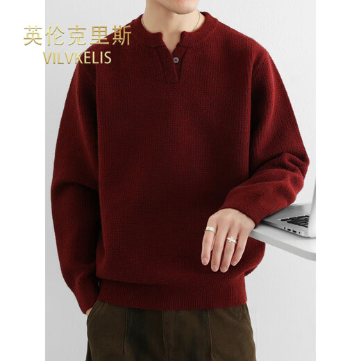 VILVKELIS British Chris Henry collar sweater men's heavyweight thickened bottoming shirt autumn and winter new loose collar sweater black M _95-115Jin Jin equals 0.5 kg