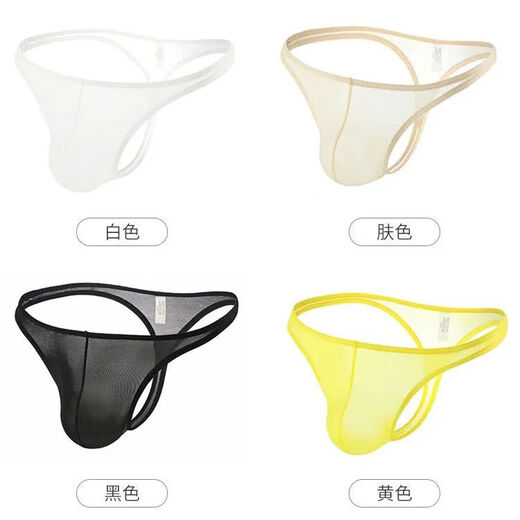 Summer men's thong underwear ice silk slightly transparent low waist sexy ice silk thin thong underwear U convex design white M100120