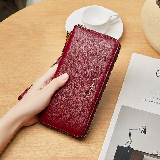 Old lady's first-layer cowhide wallet, large capacity, long coin card holder, wallet holder, clutch bag, light luxury birthday gift