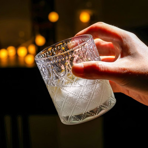 Retro embossed glass, high-looking wine glass, large-capacity juice drink cup, water cup 180ml, gem-style large embossed cup, 1 pack