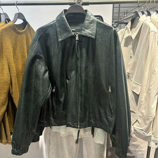 2024 Autumn New Trendy Men's Retro Versatile PU Leather Jacket UMF140040 Dark Green S S