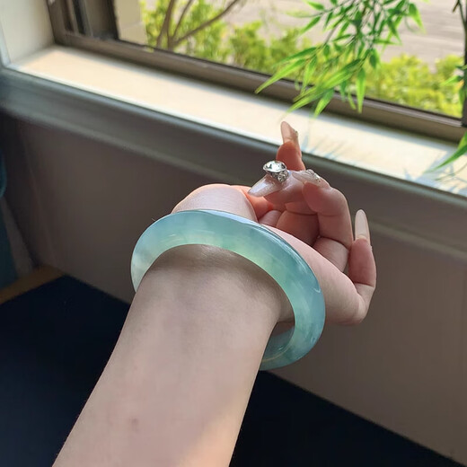 Bracelet ice jade bracelet Myanmar old pit floating green floating flower oil green ice waxy jade bracelet for women women's jade bracelet floating green bracelet 56-57mm + high-end gift box